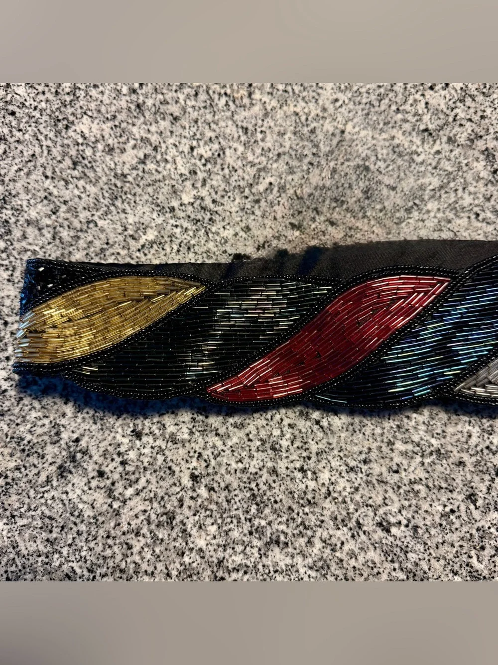 Vintage Beaded Wide Waist Belt Multicolor Bugle Bead Cincher 80s Maximalist L